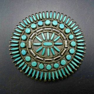 Vintage Zuni Sterling Silver And Turquoise Needlepoint Belt Buckle Petit Point