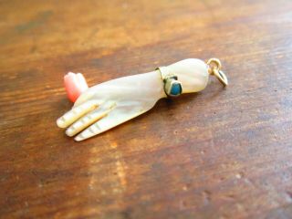 Victorian Carved Hand Coral Turquoise Mother Of Pearl