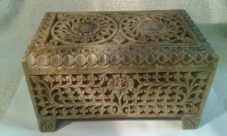 Large Antique Chinese Soapstone,  Decorated,  Jewellery Box - 20 X 12.  5 X 11 Cms.