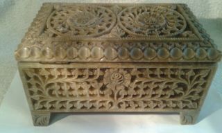 Large Antique Chinese Soapstone,  Decorated,  Jewellery Box - 20 x 12.  5 x 11 cms. 4