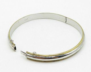 18K Gold & 925 Sterling Silver - Vintage Polished Round Bangle Bracelet - B3747 2