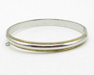 18K Gold & 925 Sterling Silver - Vintage Polished Round Bangle Bracelet - B3747 3