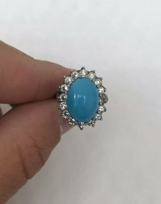 9ct Gold And Silver Large Vintage Turquoise Paste Set Cluster Ring