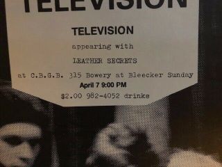 Television Richard Hell CBGB Poster 1974 Punk Rock Very Rare 2
