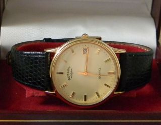Mens Vintage Gold & Champagne Dial Rotary Wristwatch C/w Box & Papers