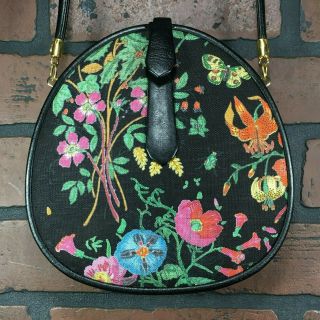 Rare Vintage Gucci Black Canvas Flower Bug Clutch Purse Bag Italy Made Crossbody