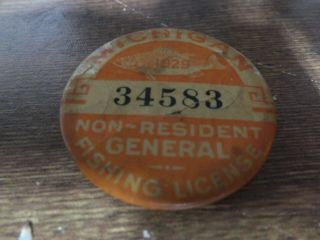 1929 NON - RESIDENT GENERAL FISHING LICENSE MICHIGAN BADGE 34583 PIN PINBACK 4