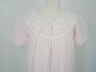 Vintage 1950 ' s Pink Knee Length Sweeping Chiffon Peignoir Robe/Gown Set Size S 3