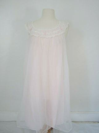 Vintage 1950 ' s Pink Knee Length Sweeping Chiffon Peignoir Robe/Gown Set Size S 4