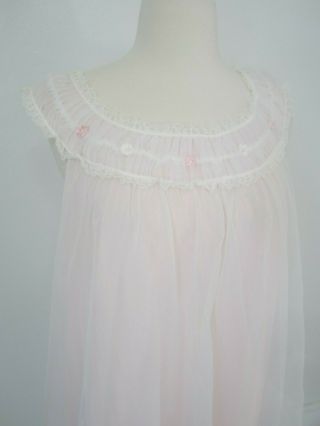 Vintage 1950 ' s Pink Knee Length Sweeping Chiffon Peignoir Robe/Gown Set Size S 5