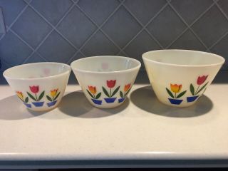 Three Vintage Fire King Glass Tulip Mixing Nesting Bowls