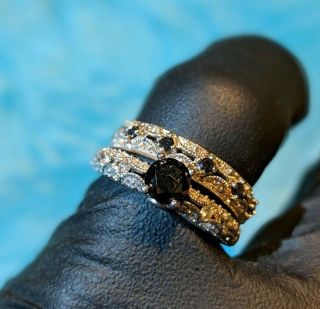 Vintage Wedding Ring Set Black Diamond.  Victorian.  Goth.