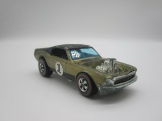 Vintage 1969 Hot Wheels Olive Mustang Boss Hoss Redline Redlines Black Roof HK 4