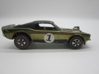 Vintage 1969 Hot Wheels Olive Mustang Boss Hoss Redline Redlines Black Roof HK 5