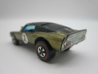 Vintage 1969 Hot Wheels Olive Mustang Boss Hoss Redline Redlines Black Roof HK 8