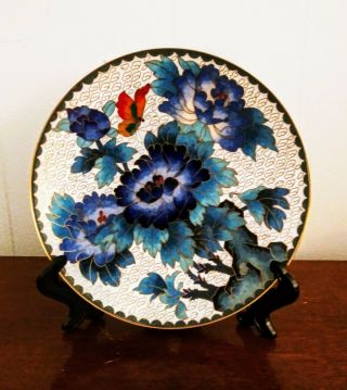 Vintage Chinese Cloisonne Plate 6 " Floral And Butterfly.  Hua Pai.