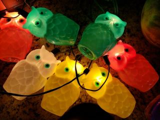 Vintage Retro NOMA Owl Party Lites String 7 Camping Rv Patio Blow Mold Lights 6