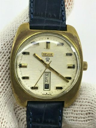 Vintage Revue Automatic Msr T57 Day Date Mens Gold Plated Swiss,