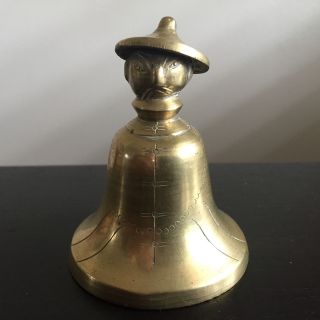 Fine Vintage Antique Chinese Brass Bell Robed Long Haired Servant Scholar Art Nr