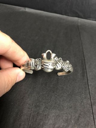 vintage sterling silver Native Indian Navajo cuff bracelet signed SC 7