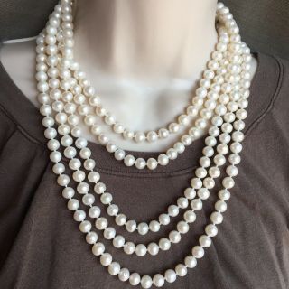 Vtg Estate 100” Long Round Real Pearl Necklace Layering Classic Timeless
