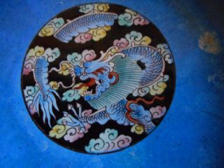 Antique Chinese Dragon And Cloud Enamel Dish On Brass Hand - Painted - 5 Inches.