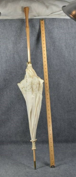 Antique Parasol Umbrella Walking Eyelet Lace White Edwardian 1890 Vg