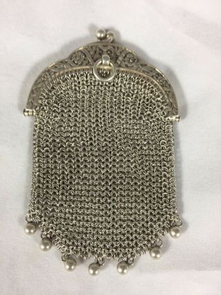 Rare Antique French Victorian Silver Chain Mail Chatelaine Coin Purse