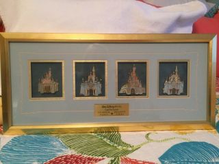 Rare Framed 4 Disney Castle Series Jumbo 3d Pins - Cast Member Exclusive