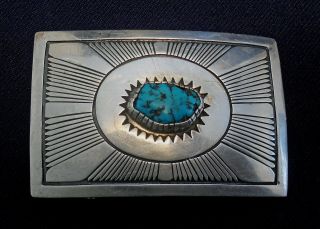 Navajo Cmy Sterling Stamped Domed Turquoise Mans Vintage Buckle 56.  8 Grams