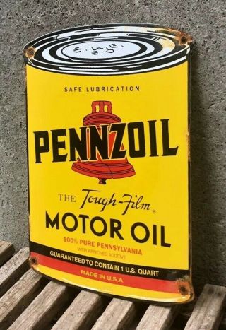 VINTAGE PENNZOIL PORCELAIN SIGN GAS SERVICE STATION PUMP PLATE MOTOR OIL CAN 3