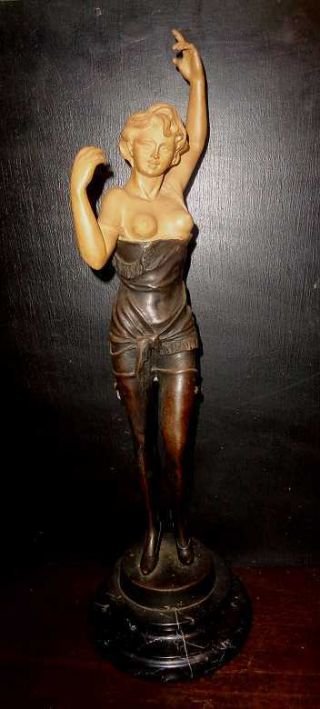 Stunning French Female Dancer Art Deco Bronze Ceramic Marble Base Figure