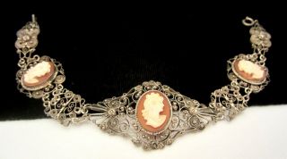 Rare Victorian Vintage 7 - 1/2 " X1 - 1/4 " Silvertone Shell Cameo Bracelet 20