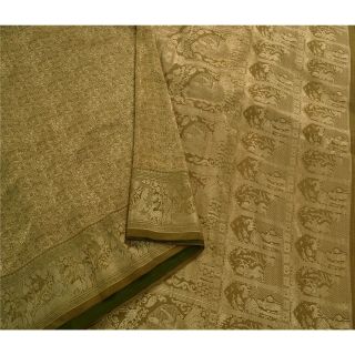 Sanskriti Vintage Green Heavy Saree Pure Silk Craft Fabric Woven Baluchari Sari