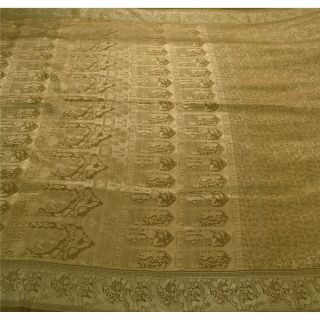 Sanskriti Vintage Green Heavy Saree Pure Silk Craft Fabric Woven Baluchari Sari 2