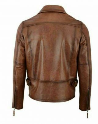 Men ' s Fringed Short Western Cowboy Cafe Racer Brown Biker Real Leather Jacket 2