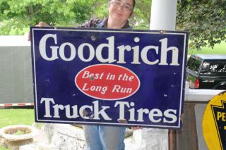 Rare Vintage 1940s Goodrich Truck Tires Gas Oil 2 Sided 36 " Porcelain Metal Sign