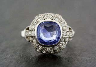 Retro Vintage Art Deco 3 Ct Cushion Diamond 14k White Gold Over Engagement Ring