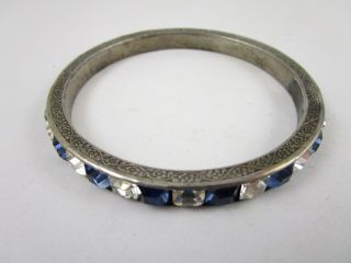 LOVELY STERLING ART DECO SAPPHIRE CLEAR CRYSTAL RHINESTONE BANGLE BRACELET 3