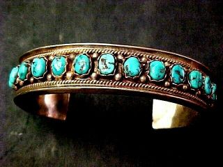 Vintage Navajo 14 Sleeping Beauty Turquoise Nuggets - Sterling Cuff - Large - Heavy