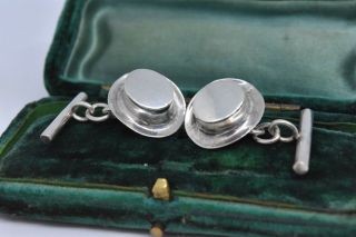 Vintage Sterling Silver Cufflinks With An Art Deco Top Hat Design G128