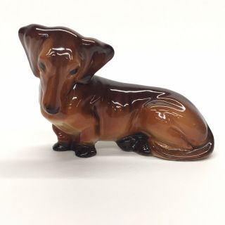 Vintage Brown Dachshund Wiener Dog Porcelain Figurine Numbered Marked Germany