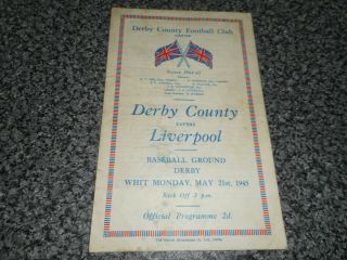 Derby County V Liverpool 1944/5 May 21st Vintage Rare Post