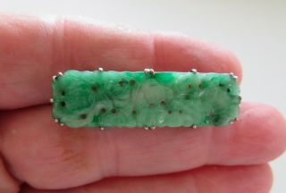 Old Chinese Jadeite Jade & 14k White Gold Pin Art Deco 1920 