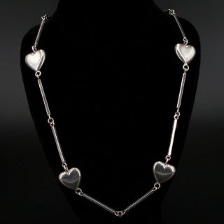 Vtg Sterling Silver Mexico Modern Heart Bar Link 37 " Chain Heavy Necklace - 77g