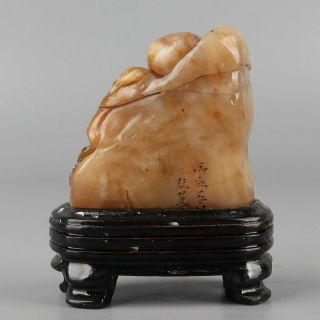 Chinese Exquisite Hand carved Buddha Shoushan Stone seal with Base 3