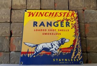 Vintage Winchester Ranger Porcelain Shot Gun Shell 12 Gauge Bird Hunting Sign