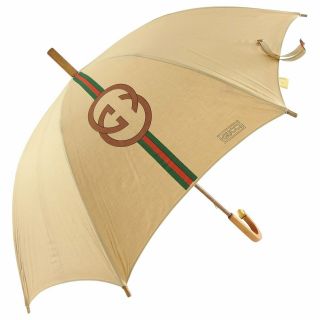 Gucci Vintage 1981 Gg Logo Wood Handle Umbrella - With Tags