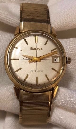Vintage Bulova Automatic Mens Watch N2 10k Rgp Bezel Second Hand Day Jewelry