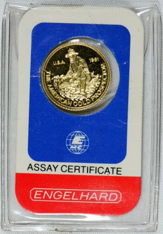 Rare Vintage 1st Year Issue 1981 Engelhard 1/10th Oz Gold Prospector.  9999 Assay